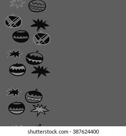 Seamless pattern  of Christmas motif, doodles, hole, spots,balls, stars, vertical. Hand drawn.