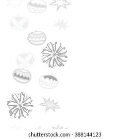 Seamless pattern  of Christmas motif, doodles, hole, spots,balls, stars,snowflakes, vertical, copy space. Hand drawn.