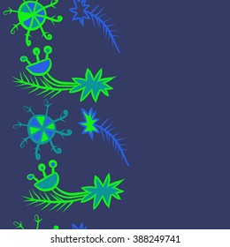 Seamless pattern  of Christmas motif, doodles, hole, spots,spruce,branches, stars,snowflakes, vertical, copy space. Hand drawn.