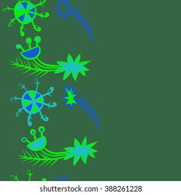 Seamless pattern  of Christmas motif, doodles, hole, spots,spruce,branches, stars,snowflakes, vertical, copy space. Hand drawn.