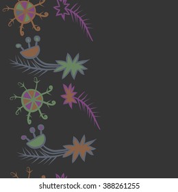 Seamless pattern  of Christmas motif, doodles, hole, spots,spruce,branches, stars,snowflakes, vertical, copy space. Hand drawn.