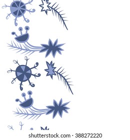 Seamless pattern  of Christmas motif, doodles, hole, spots,spruce,branches, stars,snowflakes, vertical, copy space. Hand drawn.