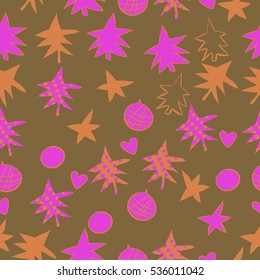 Seamless  pattern with  Christmas motifs. Hand drawn.