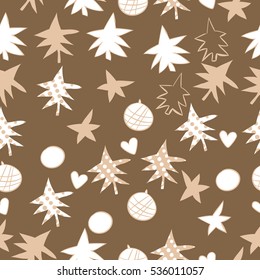 Seamless  pattern with  Christmas motifs. Hand drawn.