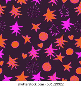 Seamless  pattern with  Christmas motifs. Hand drawn.