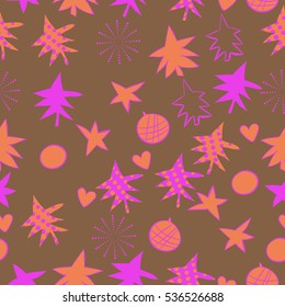 Seamless  pattern with  Christmas motifs. Hand drawn.