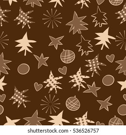 Seamless  pattern with  Christmas motifs. Hand drawn.