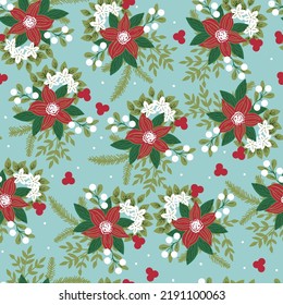 seamless pattern with christmas motives on blue background. Could be used for textile, wrapping paper, greeting cards, backgrounds