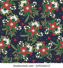 seamless pattern with christmas motives on black background. Could be used for textile, wrapping paper, greeting cards, backgrounds