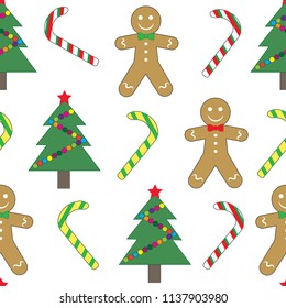 Seamless pattern, Christmas (new year). Christmas tree, gingerbread and sugar candy