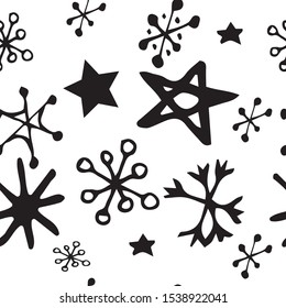 Seamless pattern for Christmas and New Year with drawings of stars and snowflakes. To create a festive mood