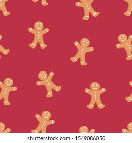 Seamless pattern of Christmas and New Year cookies. Gingerbread man pattern. Winter holiday background. Vector illustration