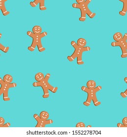 Seamless pattern of Christmas and New Year cookies. Gingerbread man pattern. Winter holiday background. Vector illustration