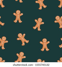 Seamless pattern of Christmas and New Year cookies. Gingerbread man pattern. Winter holiday background. Vector illustration