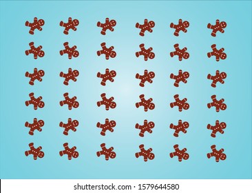 Seamless pattern of Christmas and New Year cookies. Gingerbread man pattern. Winter holiday background. EPS 10 Vector illustration. light blue gradient background
