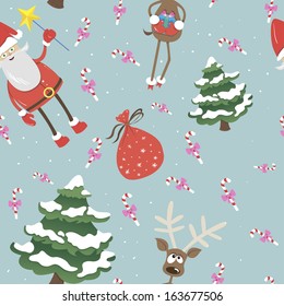 Seamless pattern. Christmas and New Year. Santa Claus, deer. Textile