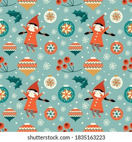 Seamless pattern with Christmas or New Year illustration. Background for gift wrapping or fabric design.