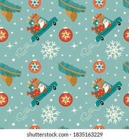 Seamless pattern with Christmas or New Year illustration. Background for gift wrapping or fabric design.