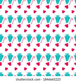 Seamless pattern for Christmas and New Year with decorative Christmas elements. Beautiful vector background for a  gift wrapping paper, scrapbooking, greeting cards, fabric.