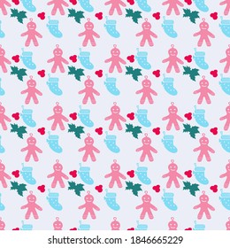 Patrón sin problemas para Navidad y Año Nuevo con elementos decorativos de Navidad. Hermoso fondo vectorial para un papel de envoltura de regalo, scrapbooking, tarjetas de felicitación, tela.