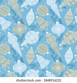 Seamless pattern with Christmas or New Year decor. Ideal for backgrounds, wrapping paper, fabrics.