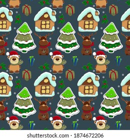 Seamless pattern for Christmas and New Year with decorative Christmas elements. Beautiful vector background for a  gift wrapping paper, scrapbooking, greeting cards, fabric.