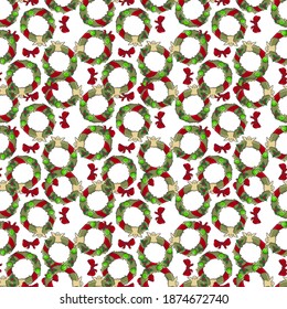 Seamless pattern for Christmas and New Year with decorative Christmas elements. Beautiful vector background for a  gift wrapping paper, scrapbooking, greeting cards, fabric.