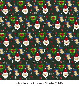 Seamless pattern for Christmas and New Year with decorative Christmas elements. Beautiful vector background for a  gift wrapping paper, scrapbooking, greeting cards, fabric.