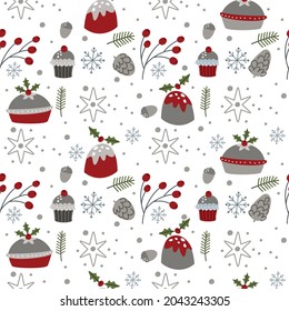 Seamless pattern with Christmas and New Year with winter elements.