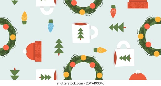 Seamless pattern. Christmas and New Year. Vector illustration.