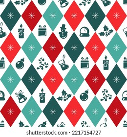 Patrón sin inconvenientes con los símbolos de Navidad y Año Nuevo para banner, papel pintado, papel de envoltura o tela. Ilustración vectorial de diseño plano.