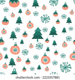 Seamless pattern with Christmas and New Year symbols. Doodle vector illustration for banner, wallpaper, wrapping paper or fabric.