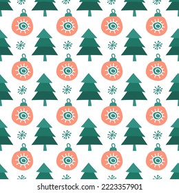 Seamless pattern with Christmas and New Year symbols. Doodle vector illustration for banner, wallpaper, wrapping paper or fabric.