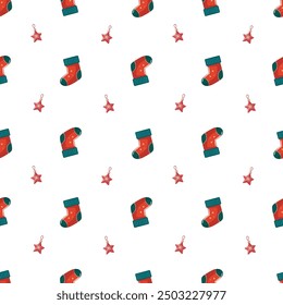 Seamless pattern christmas and new year. santa's glove, candy and toy