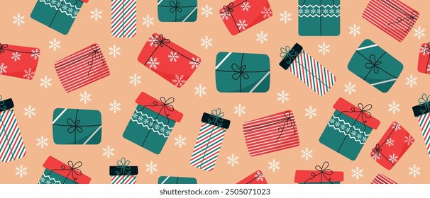 Modelo inconsútil con las Navidades y las cajas de regalo del año Nuevo. Diseño de Festiva para embalaje, cubierta, Fondo de pantalla. Vector.