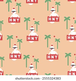 Seamless pattern with Christmas and New Year snowmen in flat style in vector. Element for decoration postcards poster print background backdrop wrapping wallpaper banner