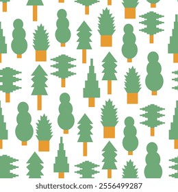 Seamless pattern with Christmas and New Year tree in flat style in vector. Element for decoration postcards poster print background backdrop wrapping wallpaper banner
