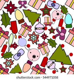 Seamless pattern for christmas and new year with different decorative elements