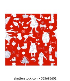 Seamless pattern of Christmas and New Year's graphic elements for wrap paper design