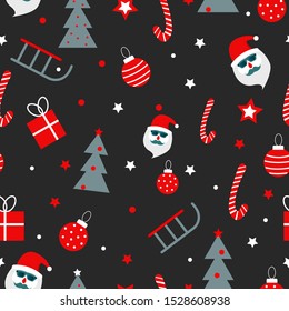 Seamless pattern for Christmas on a black background. Beautiful pattern for a luxurious gift wrapping paper, t-shirts, greeting cards. Vector
