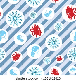 Seamless pattern for Christmas on blue stripes and circles