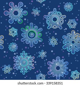 Seamless pattern for Christmas on blue background / Pattern from icy snowflakes 

