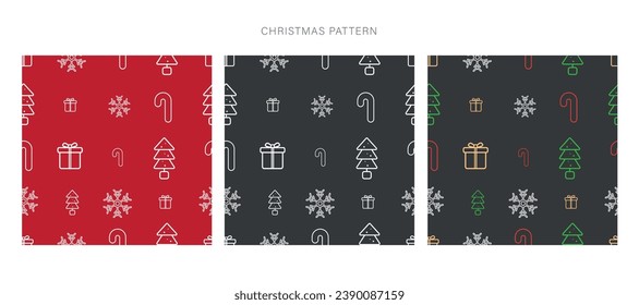 Seamless pattern for Christmas on red and dark background with Christmas elements. Vector illustration