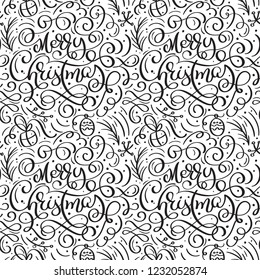 Seamless pattern for Christmas on a white background with flourish vector xmas elements of calligraphy. Beautiful pattern for a luxurious gift wrapping paper, t-shirts, greeting cards.