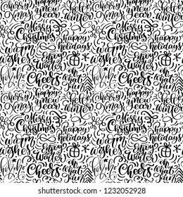 Seamless pattern for Christmas on a white background with flourish vector xmas elements of calligraphy. Beautiful pattern for a luxurious gift wrapping paper, t-shirts, greeting cards.