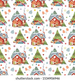 Seamless pattern for Christmas on a white background with hand-drawn new year elements. Celebration pattern for a luxurious gift wrapping paper, textile, festive greeting cards