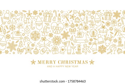 Seamless pattern for Christmas on a white background with gold elements Christmas. Beautiful pattern for a luxurious gift wrapping paper, t-shirts, greeting cards