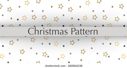 Seamless pattern for Christmas on a white background with gold elements Christmas. Beautiful pattern for a luxurious gift wrapping paper, t-shirts, greeting cards. Vector illustration. 