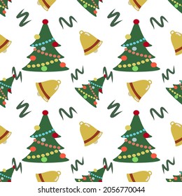 Seamless pattern for Christmas on a white background with gold elements Christmas. Beautiful pattern for a luxurious gift wrapping paper, t-shirts, greeting cards
