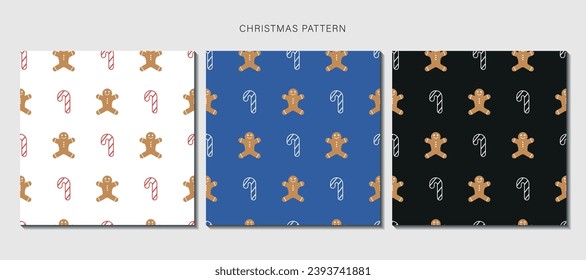 Seamless pattern for christmas on white, blue and dark backgrounds with christmas elements. Vector illustration